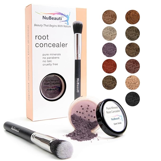 Root Concealer Touch Up Powder | All-Natural Crushed Minerals Without Brush | Fast and Easy Total Gray Hair Cover up For Black | Brown | Auburn and Blonde Hair .30 ounce (With Brush, Dark Red Violet)
