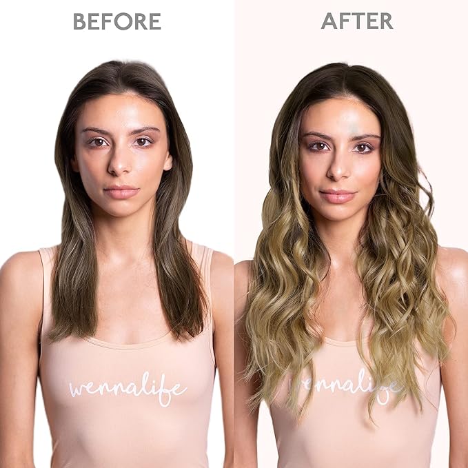 WENNALIFE Clip in Hair Extensions Real Human Hair, 22 Inch 120g 7pcs Ombre Walnut Brown to Ash Brown and Bleach Blonde Clip in Human Hair Remy Clip in Hair Extensions Real Human Hair Double Weft