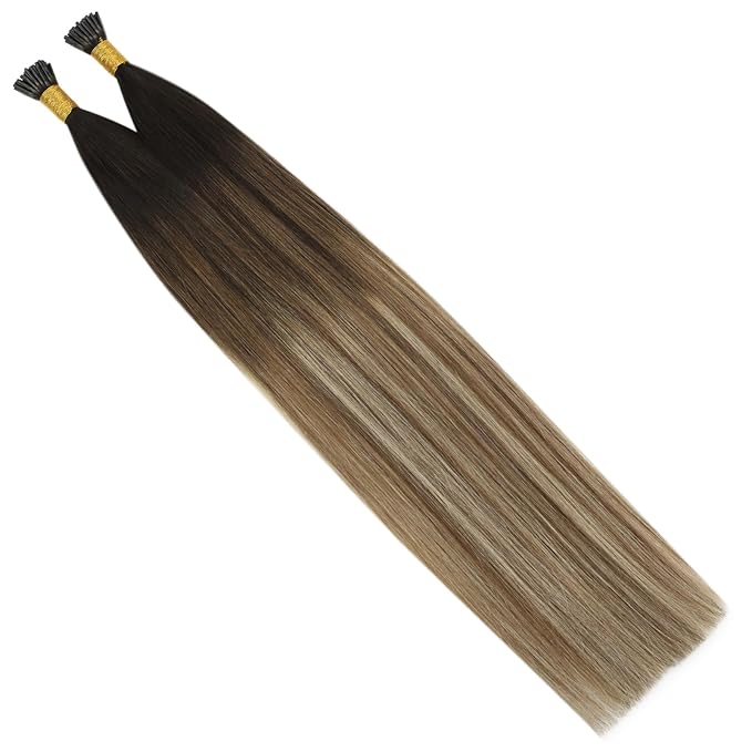 YoungSee I Tip Extensions Brown Balayage 18 Inch Itip Hair Extensions Real Human Hair Ombre Dark Brown to Blonde with Brown Itips Human Hair Extensions Pre Bonded Hair Extension Natural 60s 50g