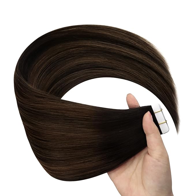 YoungSee Tape in Hair Extensions Real Human Hair Brown Balayage Tape in Hair Extensions Ombre Dark Brown Roots to Brown Tape-in Hair Extension Human Hair 14In for Everyday Wear 20pcs 50g