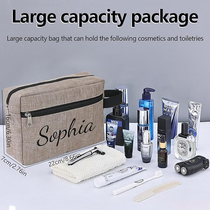 Personalized Toiletry Bag for Men, Embroidered Name Mens Toiletry Travel Bag, Waterproof Canvas Shaving Bag with Large Capacity, Custom Men Hanging Toiletries Bag for Traveling (Dark Blue)