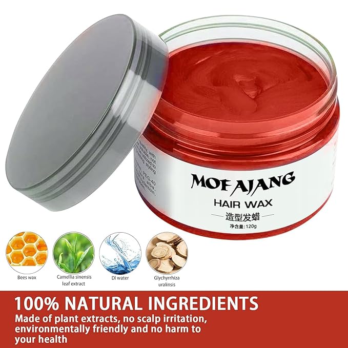 Temporary Hair Color Wax, Natural Washable Kids Women Temporary Red Hair Spray, Hair Wax Color Spray 4.23 Ounces,Hair Wax Dye Pomades Clays for Christmas Parties, Role Playing, Cosplay, Halloween(Red)