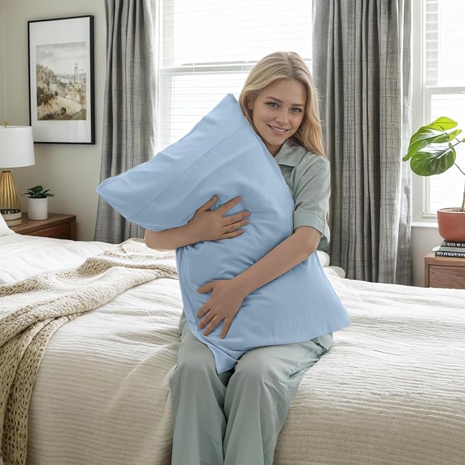 Pillow Cases Standard Size 2 Pack, Bamboo Rayon Cooling Pillowcases with Envelope Closure, Cool Breathable Pillow Case for Hot Sleepers & Night Sweats, 20x26 inches, Aqua Blue