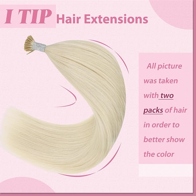 YoungSee Itip Hair Extensions Real Human Hair Blonde I Tip Extensions Platinum Blonde 18 Inch 50g Hair Extension I-Tip for Women 60s Cold Fusion Hair Extension