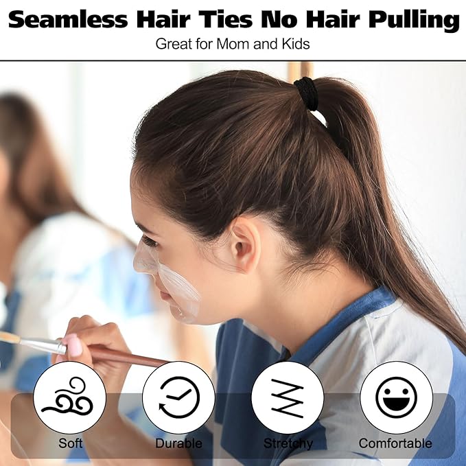 Chuangdi 750 Pcs Large Hair Ties Bulk Elastics Hair Bands Set Cotton Seamless Ponytail Holders Soft Hair Scrunchies for Thin Thick Curly Wavy Hair (Black)