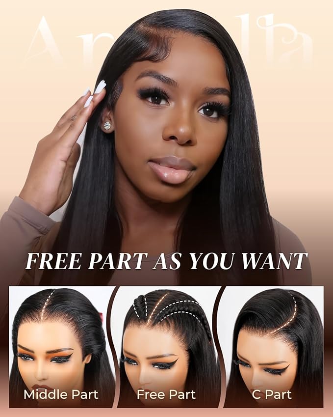 Arabella 13x6 Glueless Wigs Human Hair Pre Plucked Pre Cut Lace Upgraded Ear to Ear Full HD Lace Front Wigs Human Hair 210% Density Straight Wear and Go Glueless Wig Drawstring Wig Human Hair 26 Inch