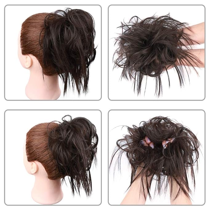 HMD Tousled Updo Messy Bun Hair Piece Hair Extension Ponytail With Elastic Rubber Band Updo Extensions Hairpiece Synthetic Hair Extensions Scrunchies Ponytail Hairpieces for Women(Dark Brown)