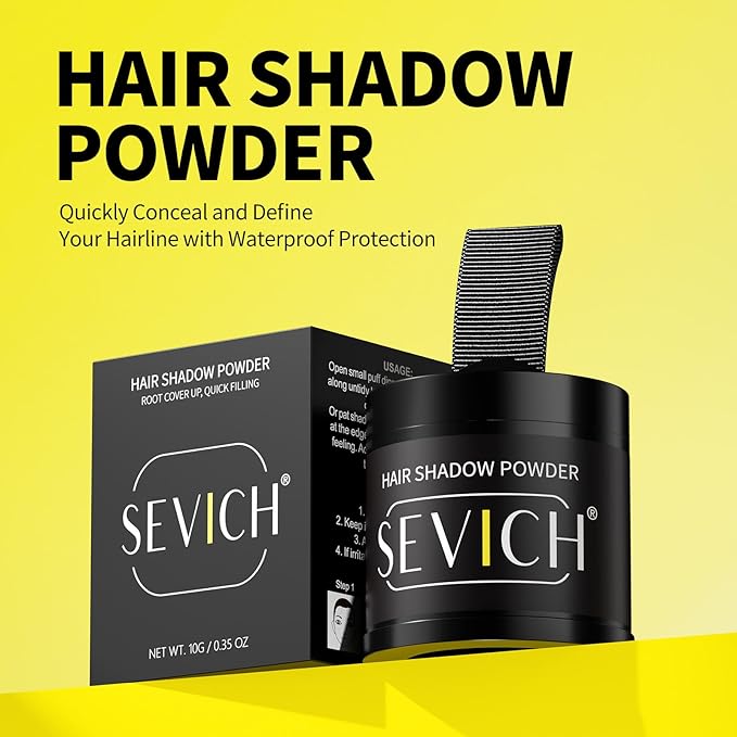 Sevich Hairline Powder 10g 2-Pack with Brush, Instantly Conceals Hair Loss & Thinning, 48H Waterproof Root Touch Up Powder, Natural Hair Shadow Toppers for Women & Men, 2 Box = 5 Boxes,Black
