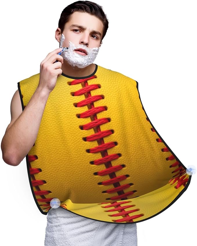 Beard Apron Hair Catcher, American Red Line Yellow Softball Shave Bib, Waterproof Non-Stick Shaving Bib, Trimming Grooming Tool for Dad Men Anniversary