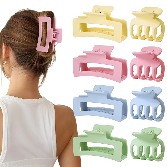 Medium Hair Clips for Women 8 Pcs Small Claw Clips for Thin and Thick Hair 2 Styles Hair Claw Clips Combination Rectangle Banana Jaw Hair Accessories for Women and Girls (Colorful)