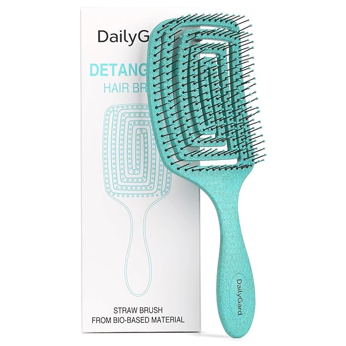 Detangling Brush, Dry and Wet Vented Detangler Hair Brush for Women and Men, Professional Paddle Curved Styling Hairbrush for Straight/Curly/Thick/Long/Wavy/Damaged Hair, Green
