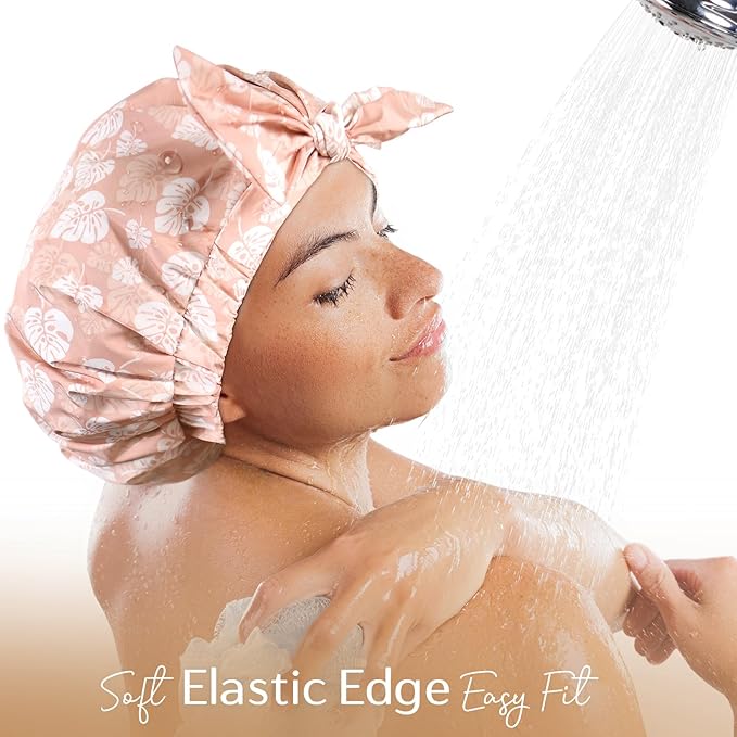 Yanibest Shower Cap for Women Reusable Waterproof, Adjustable Non-Slip Shower Hair Cap, Washable Bath Hat for Long Hair