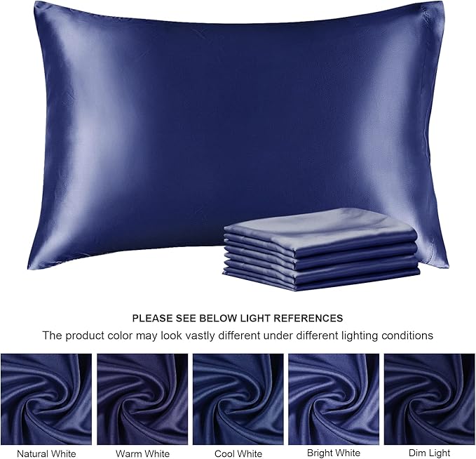 BEDELITE Satin Pillowcase for Hair and Skin, Super Soft Similar to Silk Pillow Cases 4 Pack with Envelope Closure, Cooling Pillowcases for Women Men (20"x36" King Size, Navy)