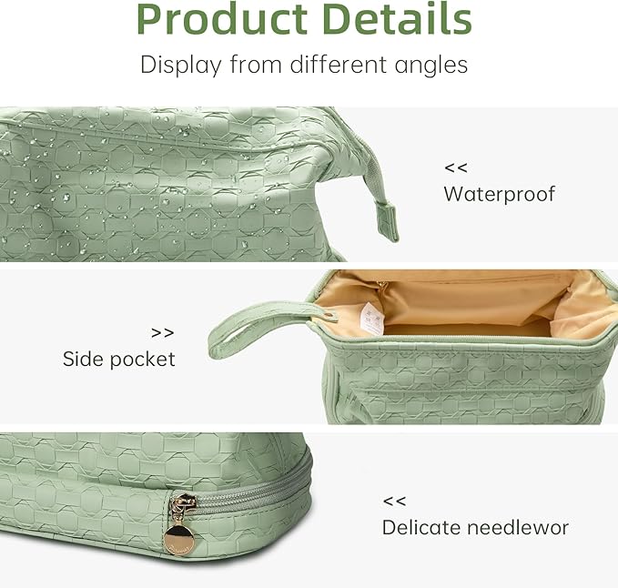 Abiudeng Large Capacity Makeup Bag Ladies Cosmetic Bag Travel Bag with Compartments Portable PU Leather Travel Makeup Bag with Handle