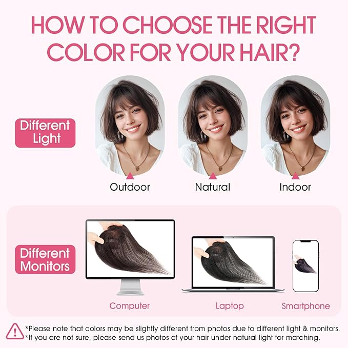 Hairro Human Hair Toppers with Wispy Bangs, 3D 360° Seamless Real Hair Toppers, Hand-Tied with 3.5"x4.7" T-shaped Base, Clip-In Hairpieces to Add Volume on Top, 11 Inch Natural Black