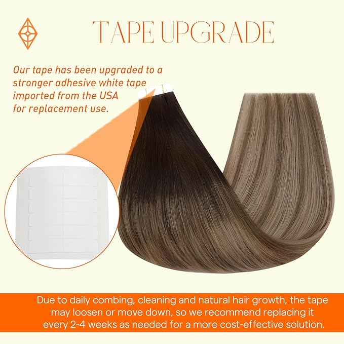 Full Shine Human Hair Tape in Extensions 22Inch Darkest Brown 2 Fading to 6 Light Brown Highlight 18 Ash Tape in Hair Extensions Human Hair Blonde Invisible Hair Extensions 20Pcs 50G