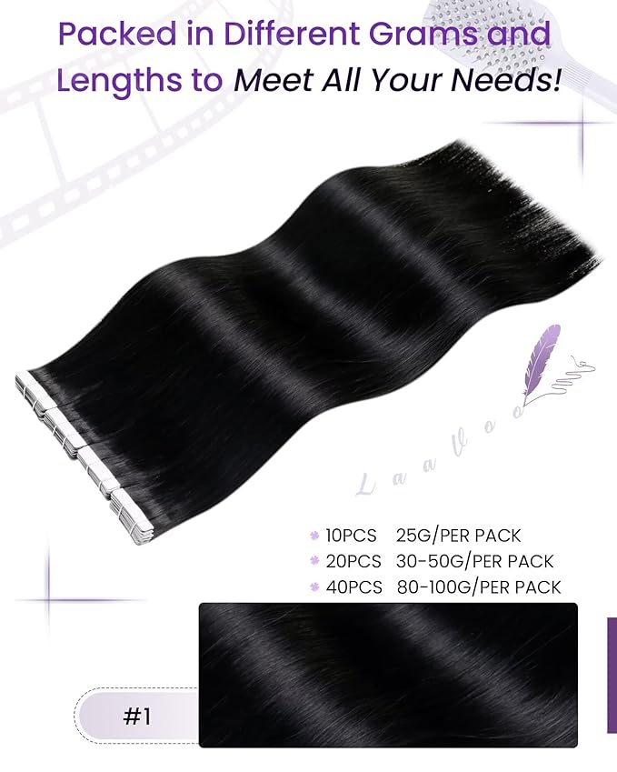 LaaVoo Hair Extensions Tape in Ombre Real Human Hair Tape in Extensions Natural Black to Medium Brown Mixed Caramel Brown 22 Inch 20pcs/50g