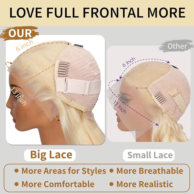 613 Lace Front Wig Human Hair 22 Inch Glueless 13X6 Lace Frontal 220% Density Body Wave Blonde 100% Real Human Hair Wig Triple Lifespan 3X No Tangle No Shedding No Synthetic