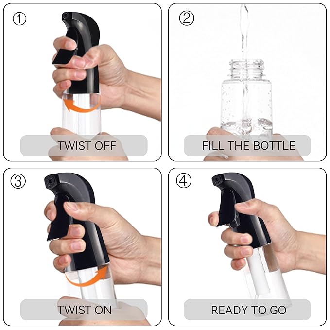 Spray Bottle for Hair (6.8OZ /200ML) Continuous Ultra Fine Mist Sprayer for Hair, Salons, Barber, Plants, Skin Care, Cleaning Black