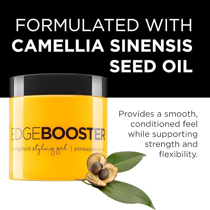 Style Factor EDGE BOOSTER® Strong Hold Styling Gel | Alcohol-Free Hair Gel with Camellia Sinensis Seed Oil for Curly, Wavy & Sleek Styles | Frizz Control, Long-Lasting and Flexible Hold (16.9oz)