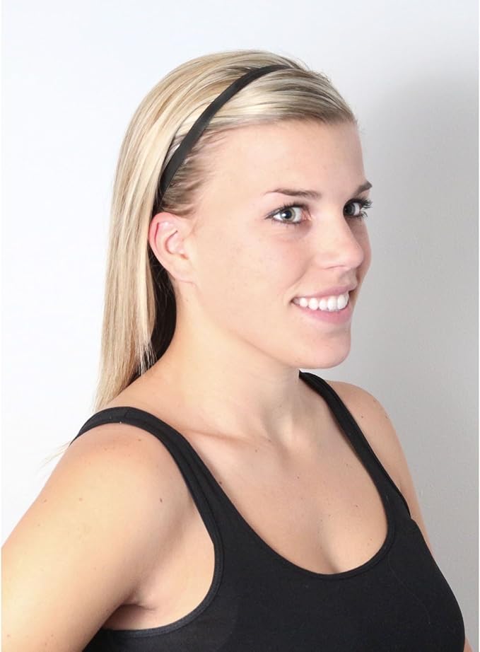 Sweaty Bands Womens Girls Headband - Non-Slip Velvet-Lined Exercise Hairband - Rock Solid Black 3/8-Inch