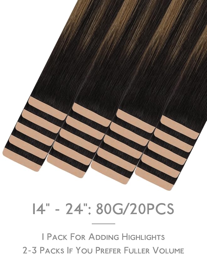 WENNALIFE Fuller Tape in Hair Extensions Human Hair, 20 inch 20pcs 80g Balayage Dark Brown Mixed Chestnut Brown Remy Hair Straight Tape in Extensions Skin Weft Tape Ins Extensiones De Cabello Humano