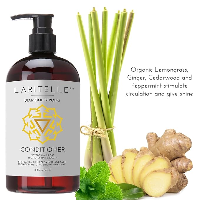 Laritelle Organic Conditioner 16 oz. Rosemary, Ginger, Cedarwood. Promotes Hair Growth, Prevents Hair Loss GF