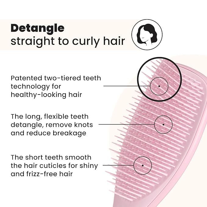 Tangle Teezer Ultimate Detangler Brush for Wet & Dry Hair, Eliminates Knots & Reduces Breakage for All Hair Types, Millennial Pink