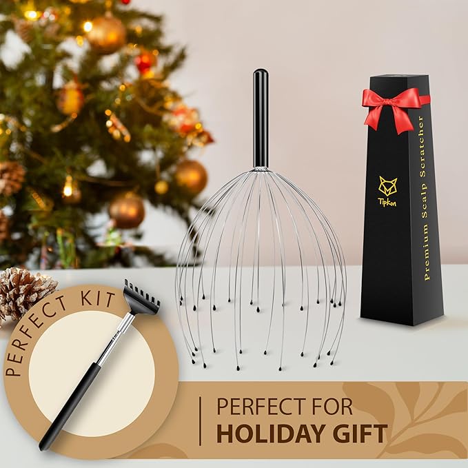 Head Massager 28 Fingers Scalp Massager Head Scratcher, Back Massage Back Scratcher, Stocking Stuffers for Scalp and Body Massage (Black)