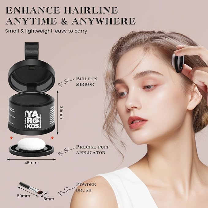 Hairline Shadow Powder, Black, Root Touch Up Powder for Instantly Gray Hair Cover Up, Women Color Root Coverage for Thinning Grey, Mens Roots Concealer for Hair Loss Beard Line, #5