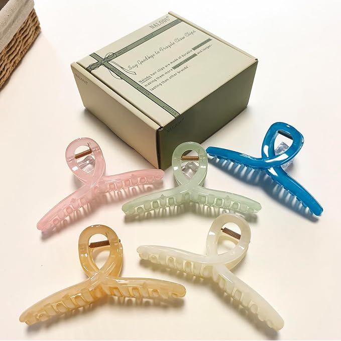 5 Inch Extra Large Claw Clips, 13 cm No Slip Jelly No Slip XL Hair Clips for Thick Long Curly Hair, Big Hair Claw Clips, 5 Pack