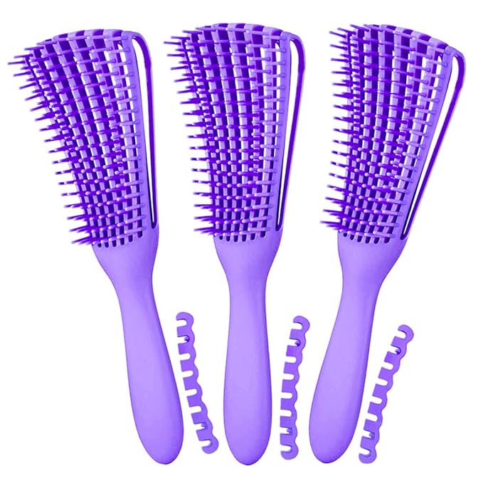Detangling Brush for Afro America/African Hair Textured 3a to 4c, Knots Detangler Scalp Massage Comb Hair Detangler for Women (3 pcs, 3-Purple)