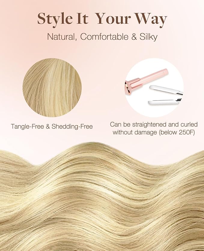 GOO GOO Invisi Edge Tape in Hair Extensions Human Hair, 18D/22F Dirty Blonde Highlights, 6pcs 16inch 15g, Virgin Remy Hair, Seamless Injected Tape, Natural Look