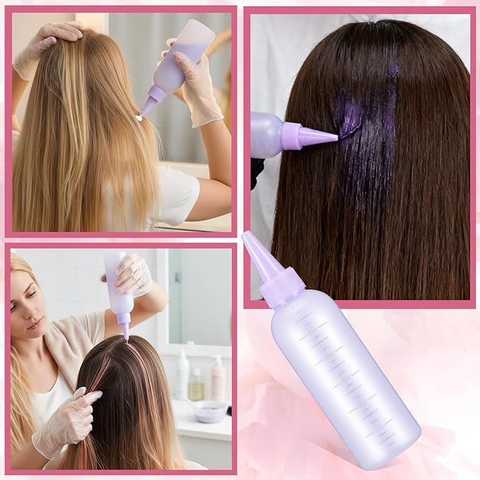 Hair Oil Applicator Bottle Hair Dye Brush Hairs Oil Bottle Root Comb 6 Ounce Reusable Hairs Oiling Color Tools with Graduated Scale and 3pcs Pointed Mouth Cover for Scalp Women Men