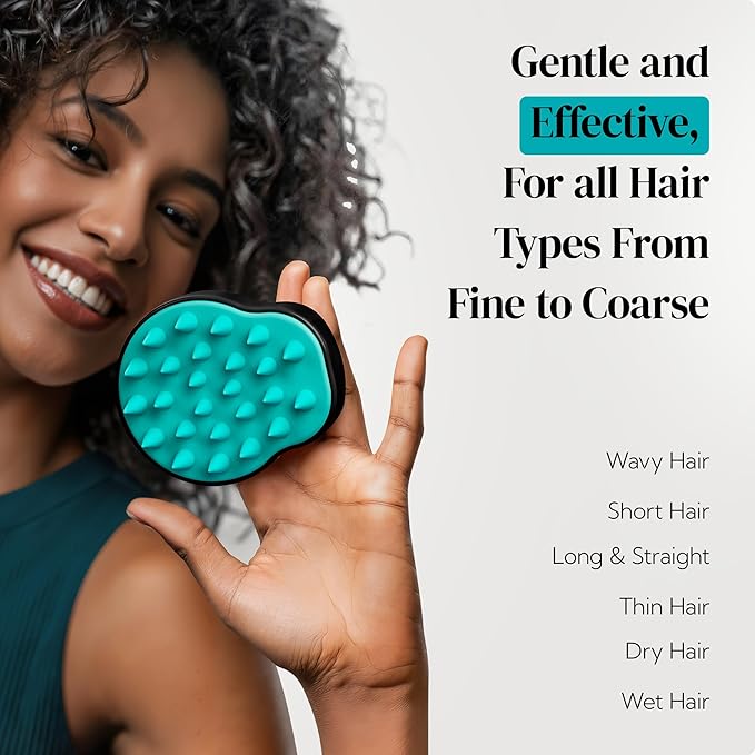 HEETA Hair Scalp Massager Shampoo Brush 2 Pack, Soft Silicone Bristles to Remove Dandruff, Waterproof Hair Scrubber for Both Wet Dry Use, Suitable for Men & Women (Turquoise & Purple)