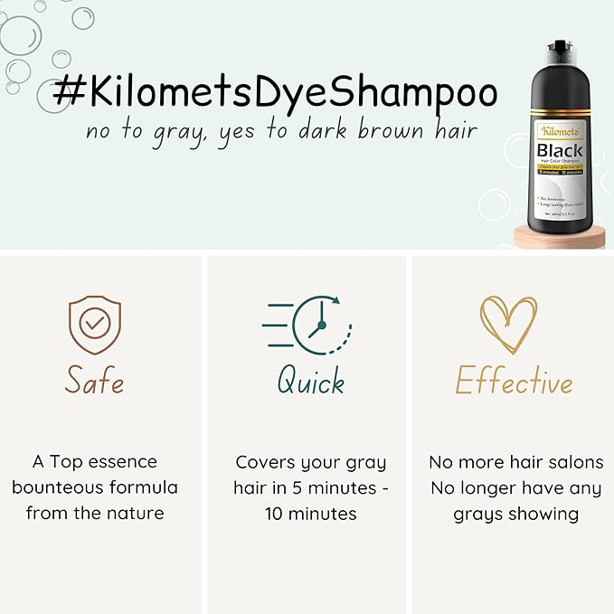 BLACK Hair Dye Shampoo 400ml- 100% Grey Coverage in Minutes- Ammonia Free Hair Color Shampoo Cover Gray Silver Hair- Instant Darkening Coloring At Home- Gift for Mom Dad
