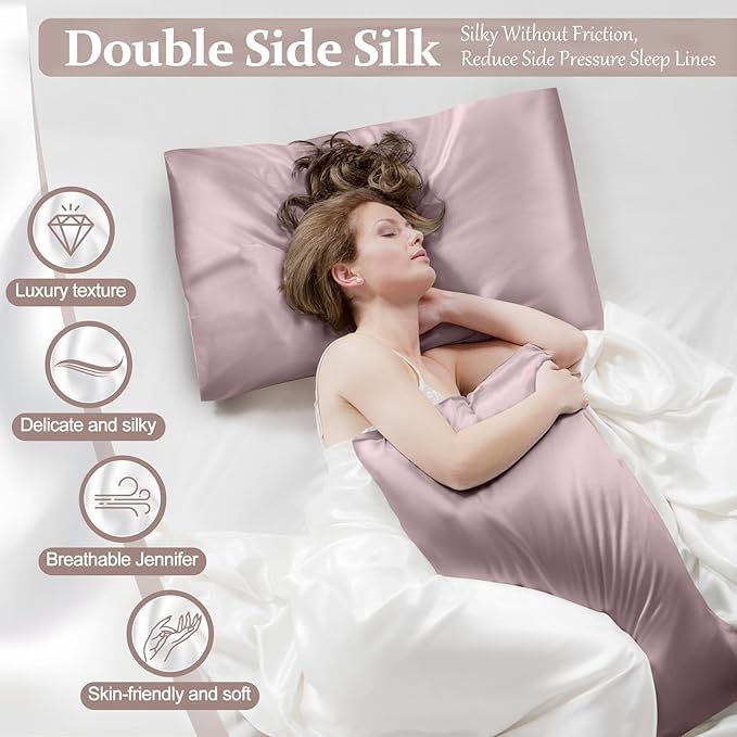 2 Pack 100% Pure Silk Pillowcase for Hair and Skin, Both Sides Mulberry Silk Pillowcases with Hidden Zipper, Cooling Pillowcase 19 Momme, 600 Thread Silk Pillow Cases Standard Size, Apricot