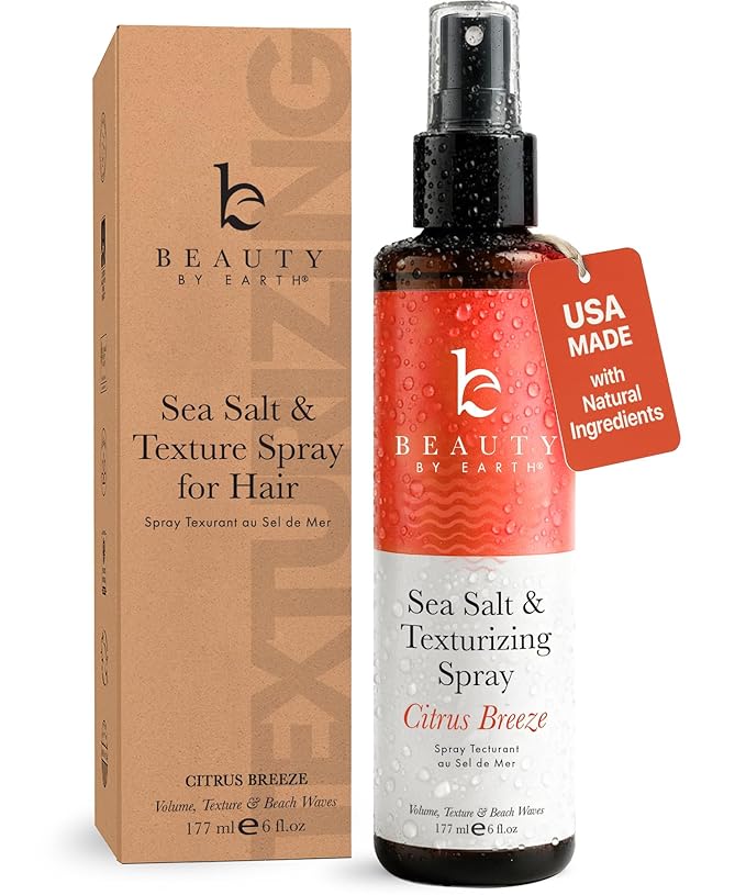 Beauty by Earth Sea Salt Spray for Men & Women - Texture Hair Spray for Adding Volume & Beachy Waves, USA Made with Organic Ingredients