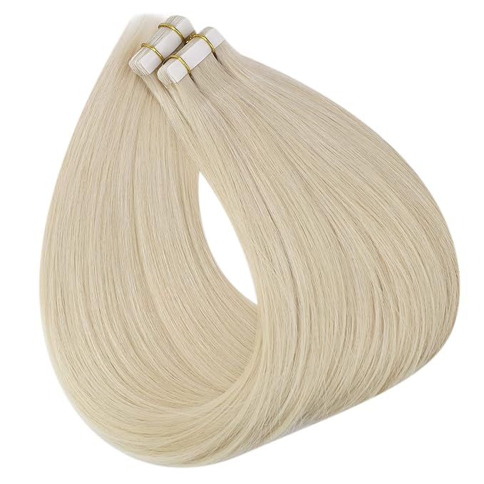 Full Shine Blonde Tape in Hair Extensions Human Hair 20Inch Platinum Blonde Hair Extensions 60 Extensions Human Hair Natural 20pcs 50Grams Glue on Extensions Real Straight Hair for Party