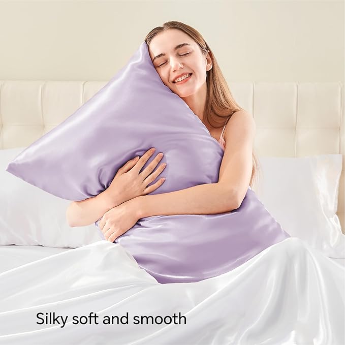 BEDELITE Satin Pillowcase with Zipper 2 Pack, Lavender Pillow Cases Standard Size, Super Soft and Cooling Similar to Silk Pillow Cases, Gift for Women Men(20x26 Inches)