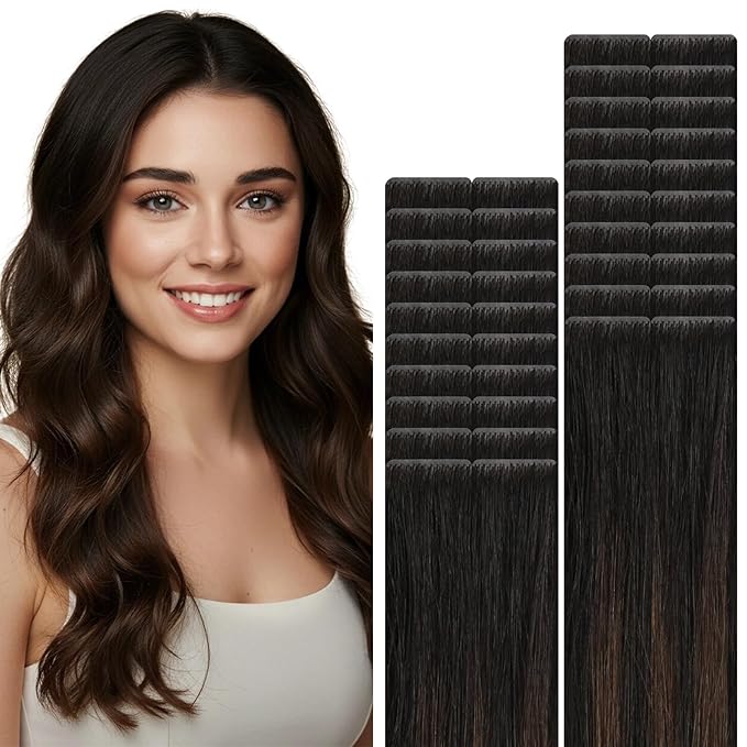 VINBAO Invisi Edge Tape in Hair Extensions 55g 20in Natural Black Ombre to Chocolate Brown 20pcs Invisible Injected Tape in Hair Extensions Real Human Hair 20inch #1BT4