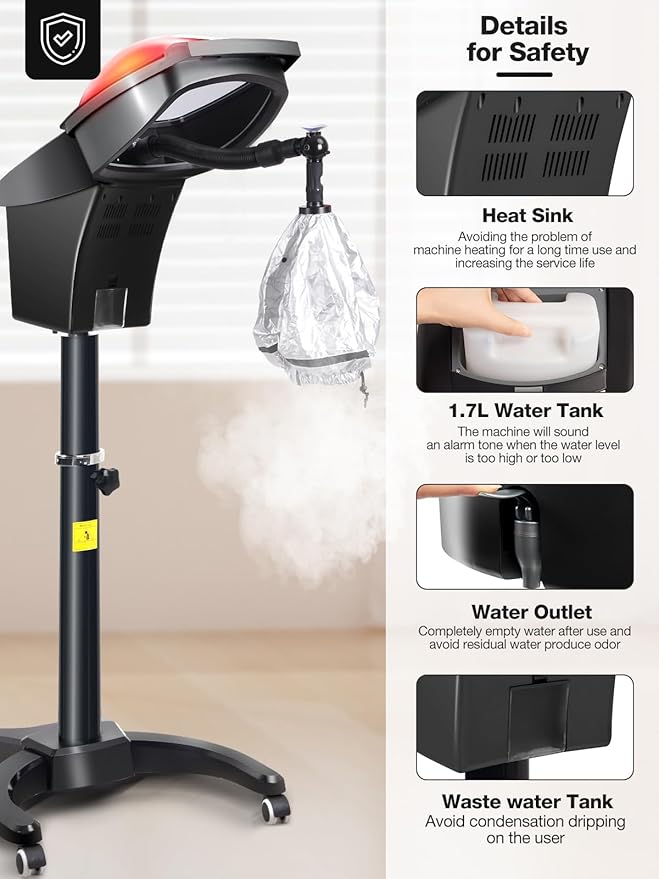 Icoget Hair Steamer for Deep Conditioning w/7 Color Light & Ozone, Micro Mist Scalp Hydration Steamer w/Adjustable Temp, Includes 3 Hair Caps & Aromatherapy Nozzle for Skin & Hair Treatment