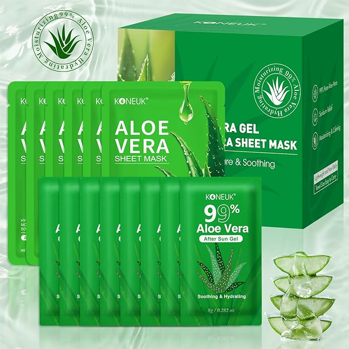 30 Pack Aloe Vera Gel and 30 Pack Face Masks Skincare, Aloe Vera Gel and Facial Mask for Face, Hair, Body, Skin, Bulk Travel Size Aloe Gel and Mask for Sunburn Relief