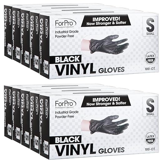 ForPro Professional Collection Disposable Vinyl Gloves, Black, Industrial Grade, Powder-Free, Latex-Free, Non-Sterile, Food Safe, 2.75 Mil. Palm, 3.9 Mil. Fingers, Small, 100-Count (Pack of 10)