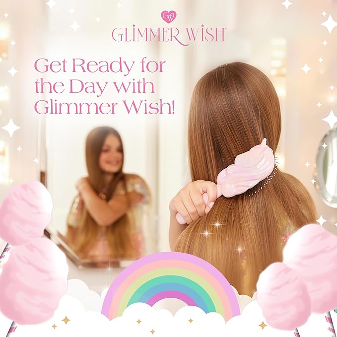 Glimmer Wish Unicorn Hair Detangler Brush for Kids – Gentle & Soft Bristles for Tangle-Free Locks – Anti-Frizz & Anti-Static – Hairbrush for Wet or Dry Use, Hair Brush for Girls and Women