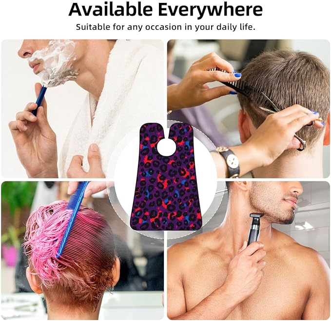 Beard Bib with 3 Suction Cups, Non-Stick Waterproof Hair Catcher Apron, Men's Shaving Essential for Grooming, Trippy Red Pink Purple Blue Cheetah Leopard Print Shave Bib