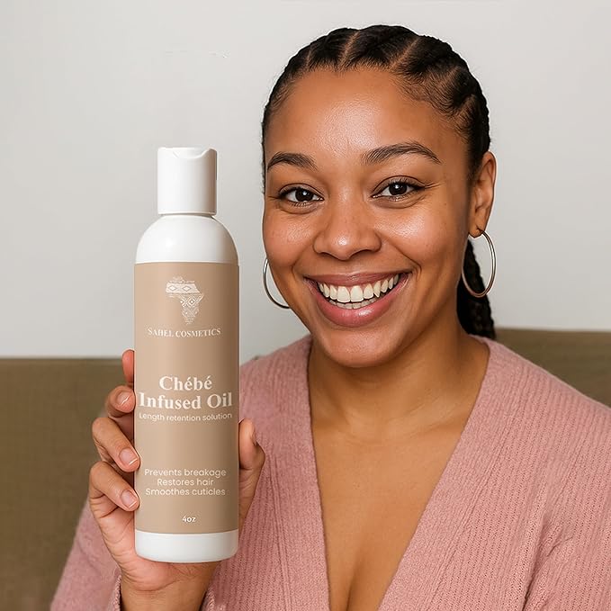 Sahel cosmetics Chebe Infused Oil, Natural Hair Strengthening Nourishment to minimize breakage and promote length retention (4 oz)