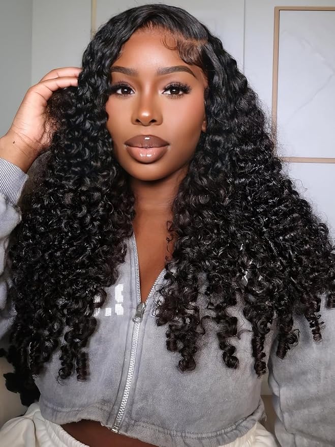 Julia Hair Loose Curly Wave Glueless Wigs Human Hair 7x5 HD Lace Closure Bye Bye Knots Mixed Curls Wig with Invisi Drawstring Pre Plucked Pre Bleached Put on and Go Beginner Friendly 20 Inch