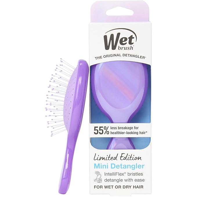 Wet Brush Mini Detangler Hair Brush for Gentle Knot Removal, Compact Travel Size, Soft Bristles for Pain-Free Detangling, Less Breakage, Works on All Hair Types, Limited Edition, Prismatic Glow Purple