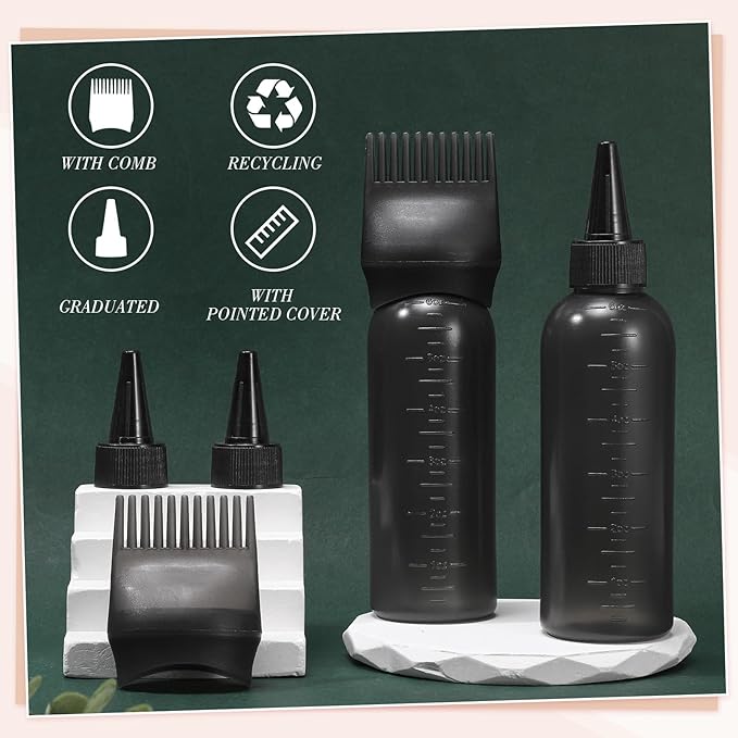Pimoys Hair Oil Applicator Bottles Dye Brush for Women Scalp, Hair Color Products Things with Root Comb Hair Dye Tools, Black 2 Pack